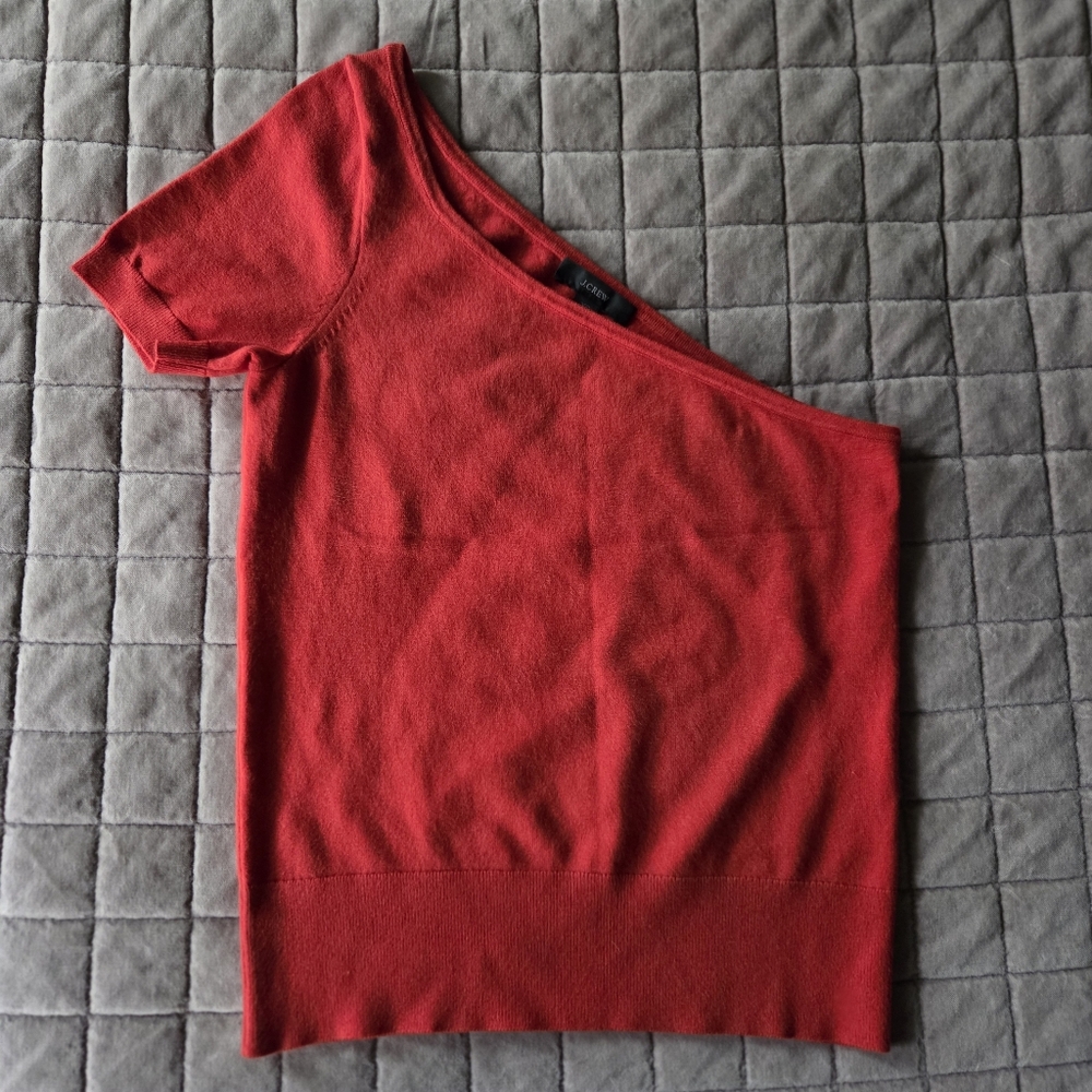 J.Crew Womens Red Orange Short Sleeve One Shoulder Sweater Top XS
